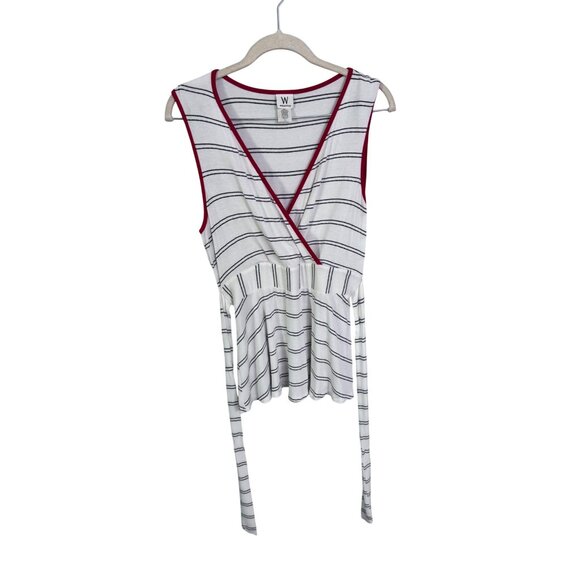 Wrapper v neck tie back striped blouse size L peplum‎ nautical fisherman cruise - Picture 3 of 5